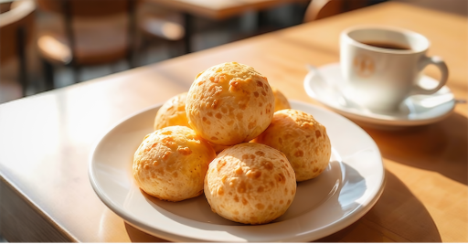 Pães de queijo acompanhados de café